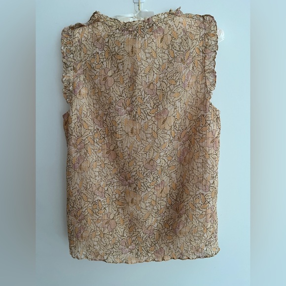 REBECCA TAYLOR Sleeveless Lined Pullover Blouse Ruffle Floral Crinkle Metallic - Picture 9 of 16